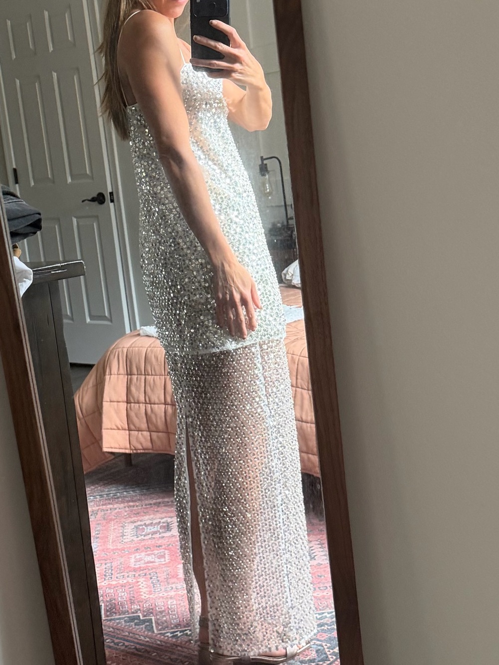 Shona Joy Silver Sequin Maxi Dress